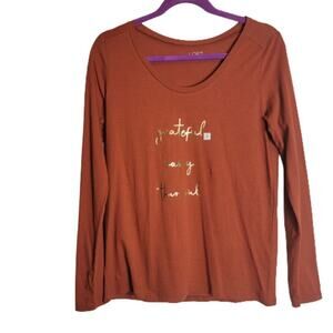 LOFT Thanksgiving Long Sleeve Tee Orange Tan Size S